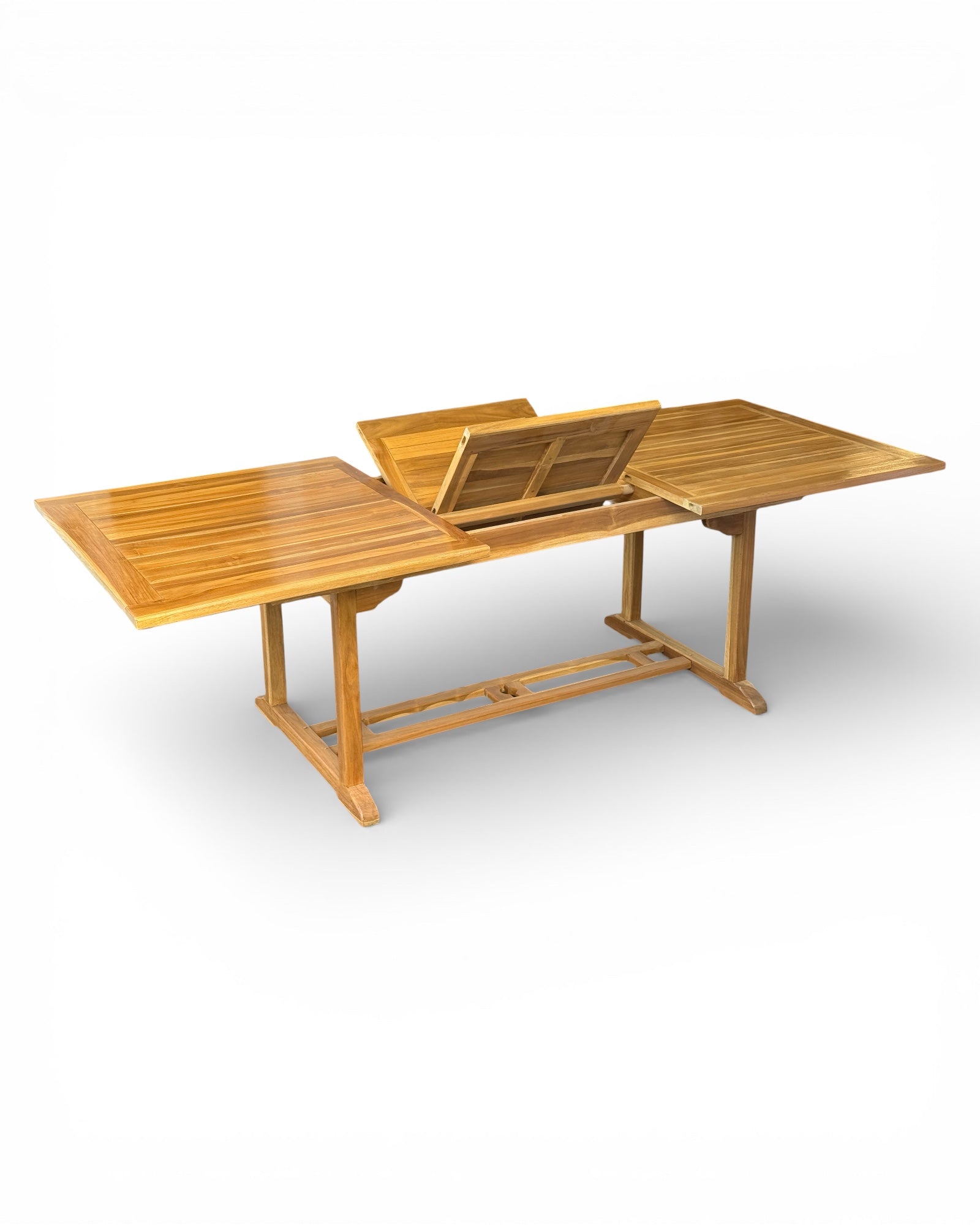 Ausziehbarer eckiger Teakholz-Gartentisch – Einzigartiges Unikat mit natürlicher Eleganz für Garten, Terrasse und Wintergarten – Teakholz – 180 cm bis 240 cm x 100 cm x 75 cm