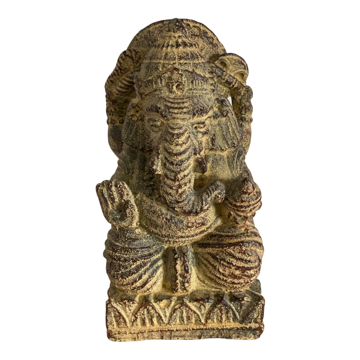 Ganesha Sculpture - Decorative Room Decoration Artwork - Hindu Deity of Good Luck - Stone Mixture Elephant Yellow - 14x8.5x6 cm