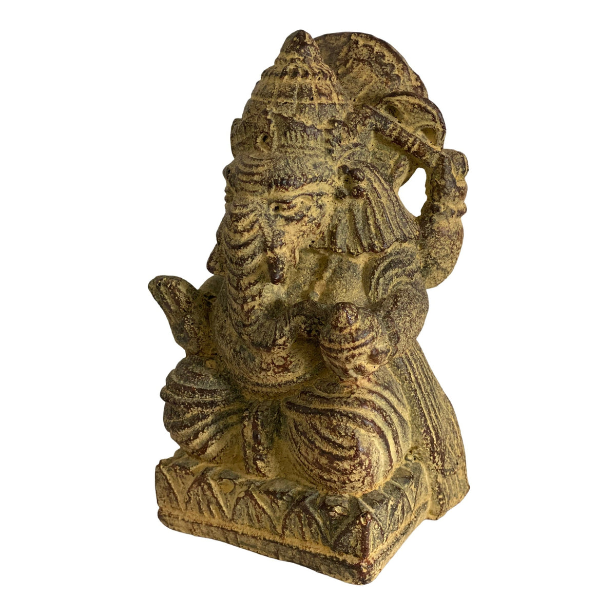 Ganesha Sculpture - Decorative Room Decoration Artwork - Hindu Deity of Good Luck - Stone Mixture Elephant Yellow - 14x8.5x6 cm