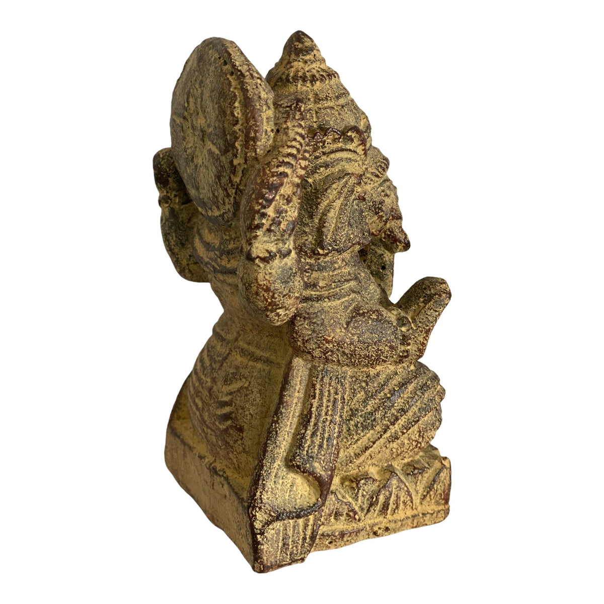 Sculpture de Ganesh - Décoration de pièce - Déité hindoue de la bonne chance - Mélange de pierres Éléphant jaune - 14 x 8,5 x 6 cm