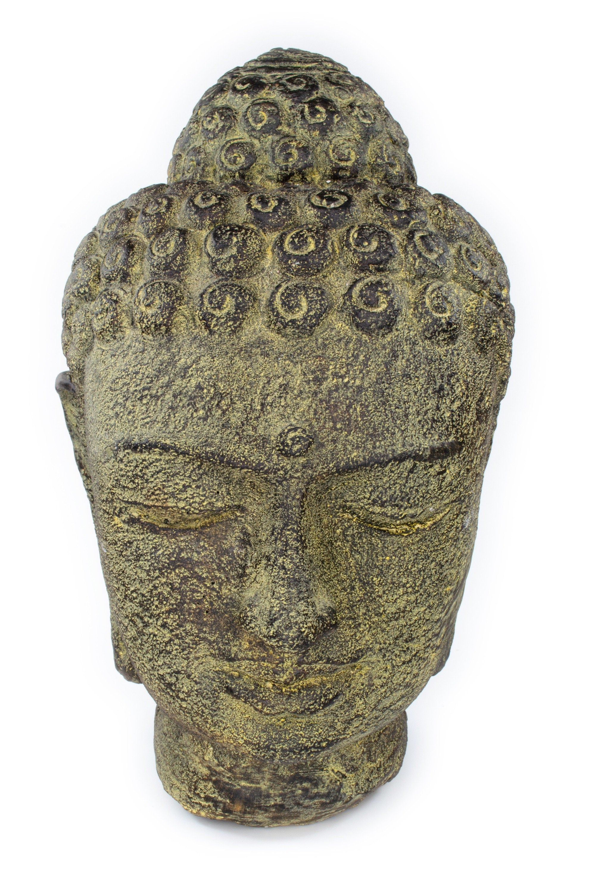 Buddha Head - Garden Decoration Room Decoration - Cast Stone Figure Weatherproof - Stone Mix Yellow - 30x19x21 cm
