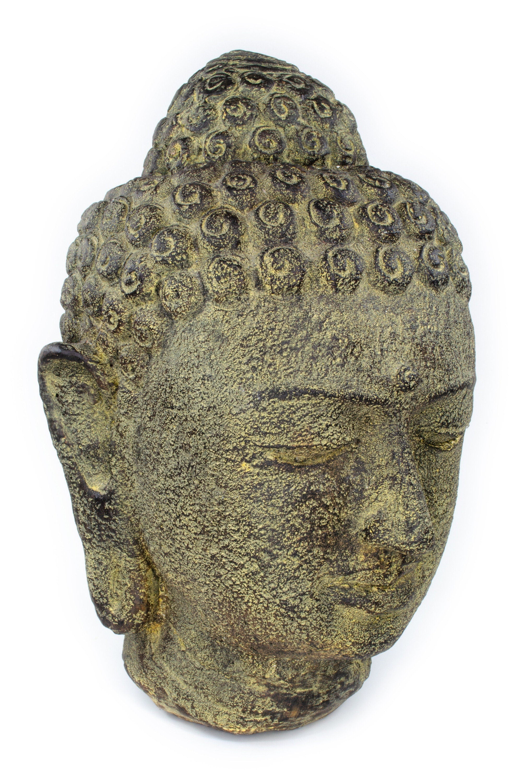 Buddha Head - Garden Decoration Room Decoration - Cast Stone Figure Weatherproof - Stone Mix Yellow - 30x19x21 cm