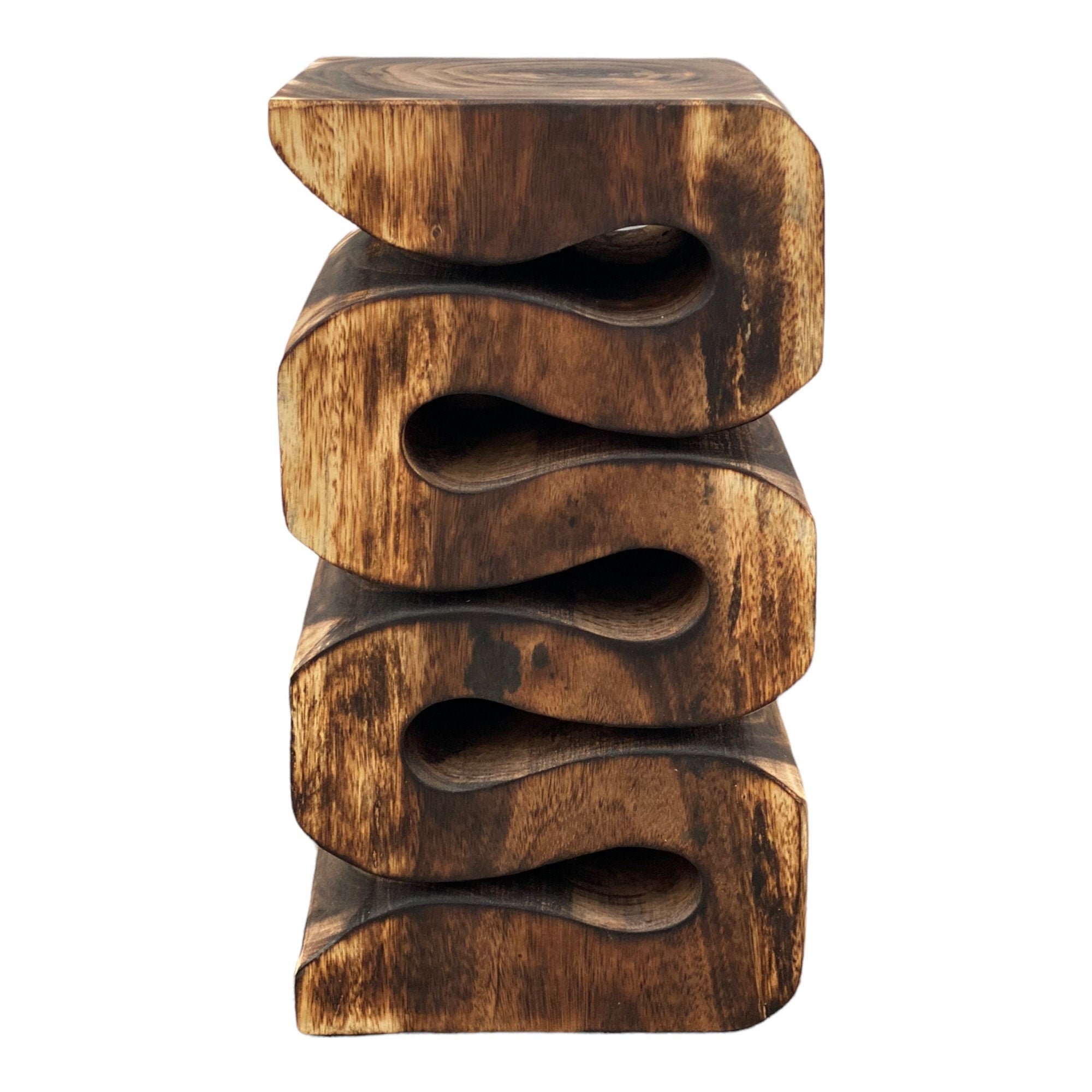 Holzhocker - Beistelltisch Blumenhocker Ablagetisch - Handgefertigt - Flambiert Schlange aus massivem Suarholz- 50x30x30 cm
