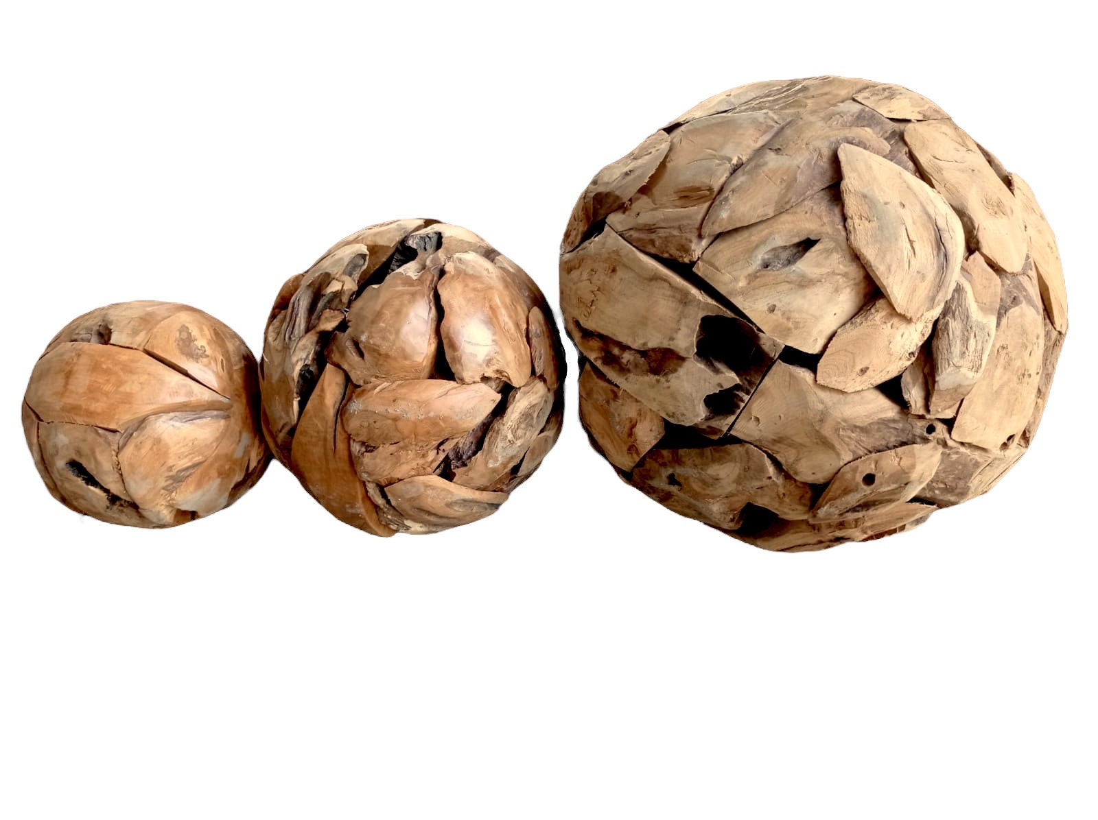Boule en bois de racine - Décoration de jardin intérieure et extérieure - Recyclée et artisanale - Bois de teck - 30, 40 et 60 cm