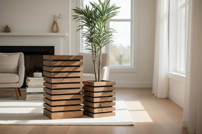 Wooden flower box – flower pot balcony box planter – handmade – modern with wooden slats