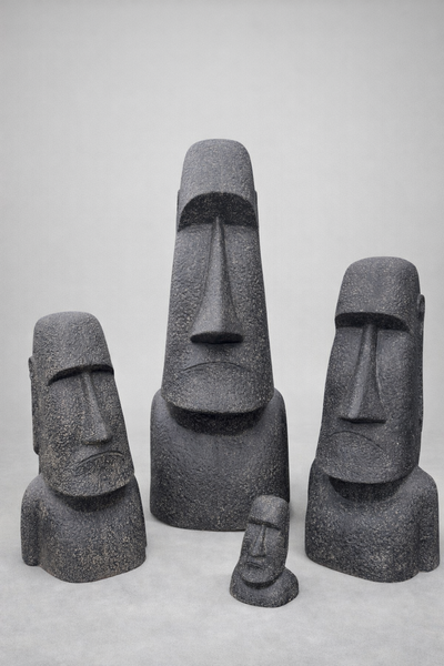 Moai Kopf Statue - Garten Deko Skulptur - Wetterfest - Rapa-Nui Osterinsel-Figur aus Glasfaserbeton Grau - 120x46x40 cm