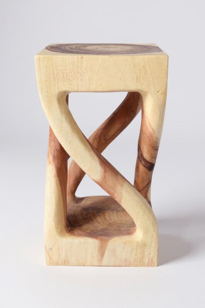 Holz Beistelltisch - Holzhocker Couchtisch - Handgefertigt - Gedreht aus hellen massivem Suarholz - 50x28x28 cm