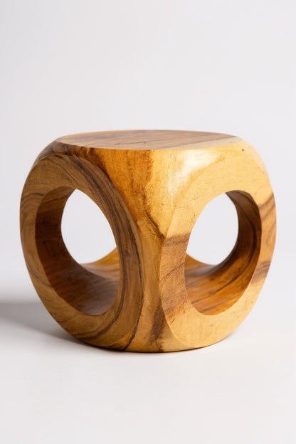 Tabouret en bois – Table d'appoint pour plantes – Moderne avec découpe ronde – Forme cubique en bois massif – 40 x 40 x 40 cm