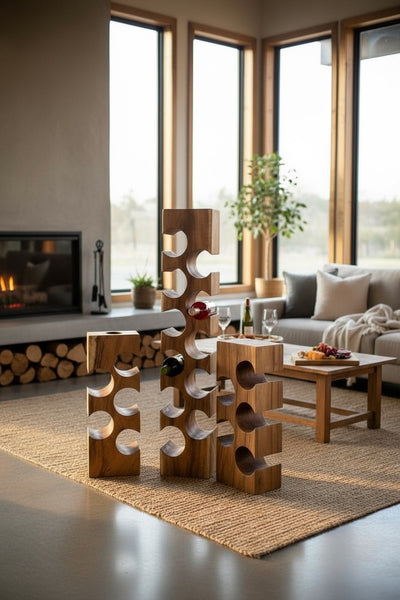 Solid wine rack - kitchen living room decoration wine holder - handmade noble high-quality - square made of Suar wood - 50/70/100x19.5x14.5 cm