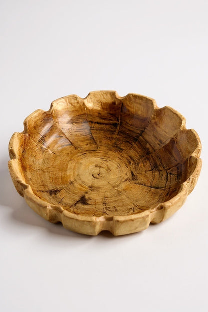 Round wooden bowl in flower shape – handmade solid wood bowl, decorative fruit bowl &amp; home accessory - Ø45 cm
