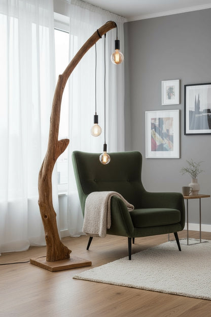 Teakholz Standfuß Naturwurzel – handgefertigtes Massivholz Unikat, dekorativer Holzfuß für Lampen & Wohnraum - 180–200 cm Höhe Ø 8–13 cm