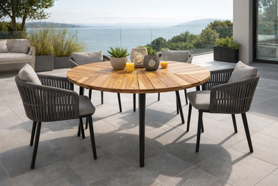 Round Teak Garden Table Ø 150 cm – Handmade Unique Piece with Natural Elegance for Garden, Patio & Conservatory