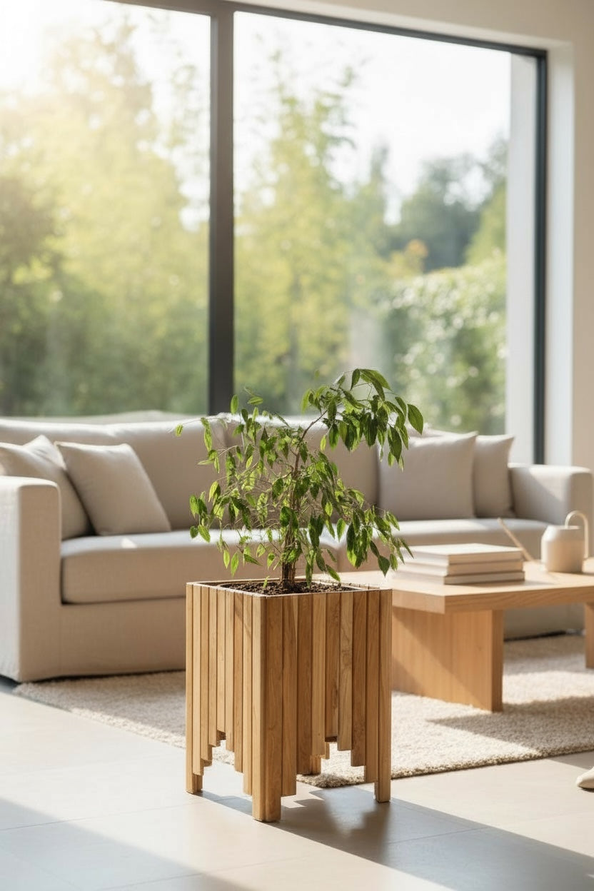 Holz Blumenkasten – Blumenkübel Balkonkasten Pflanzkasten – Handgefertigt – Vertikale Holzlatten – 45x35x35 cm