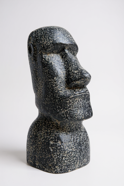 Statue de tête de Moaï - Sculpture décorative de jardin - Résistante aux intempéries - Figurine de l'île de Pâques Rapa Nui en béton de fibre de verre gris - 40x20x15 cm