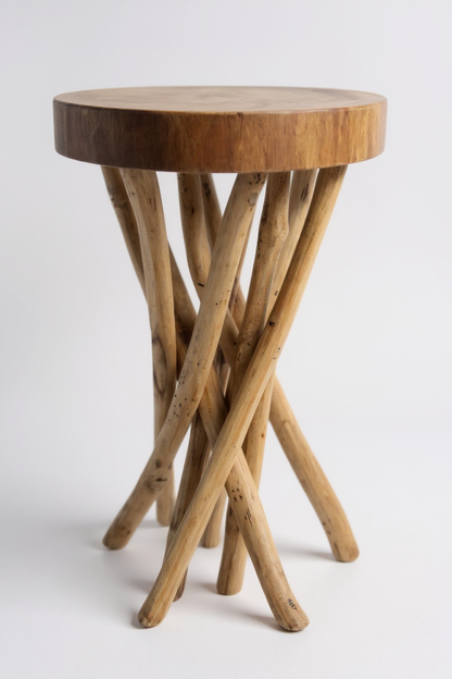 Table d'appoint en bois – table basse tabouret en bois – fait main – ramifié en bois de suar et de teck – 50x28x28 cm