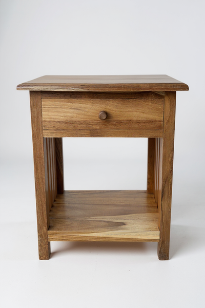 Wooden bedside table – side table nightstand – vintage look made of solid teak wood – 50x40x30 cm