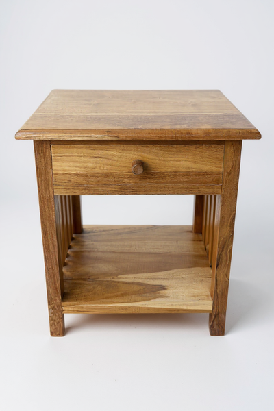 Wooden bedside table – side table nightstand – vintage look made of solid teak wood – 50x40x30 cm