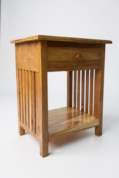 Wooden bedside table – side table nightstand – vintage look made of solid teak wood – 50x40x30 cm