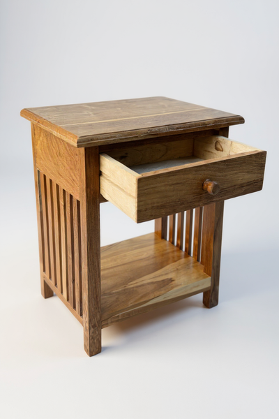 Wooden bedside table – side table nightstand – vintage look made of solid teak wood – 50x40x30 cm