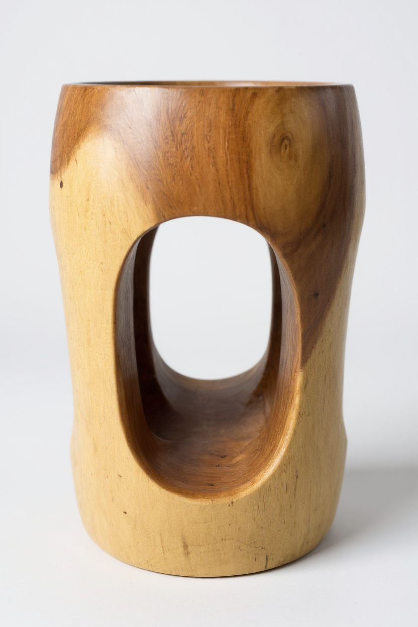 Table d'appoint en bois – table basse tabouret à fleurs – fait main – arrondi avec col en O Bois de suar – 50x30x30 cm