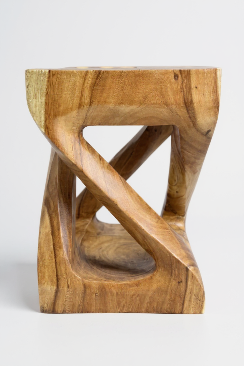 Table d'appoint en bois - table basse tabouret en bois - fait main - tourné angulairement en bois de suar massif - 50x28x28 cm 