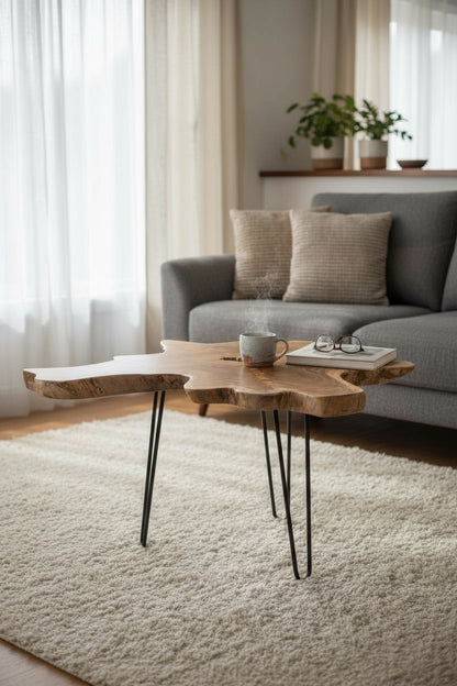 Table d'appoint en bois – table basse de rangement – ​​fait main – plateau de table en coupe transversale d'arbre en bois d'if – 40-80x40-60 cm