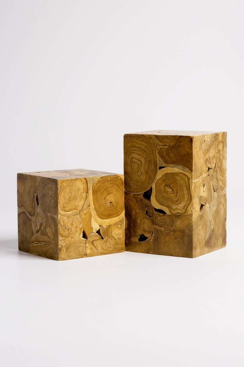 Table d'appoint en mosaïque de bois - table basse, table de chevet, tabouret pour plantes - fait main - 40&amp;60x40x40 cm