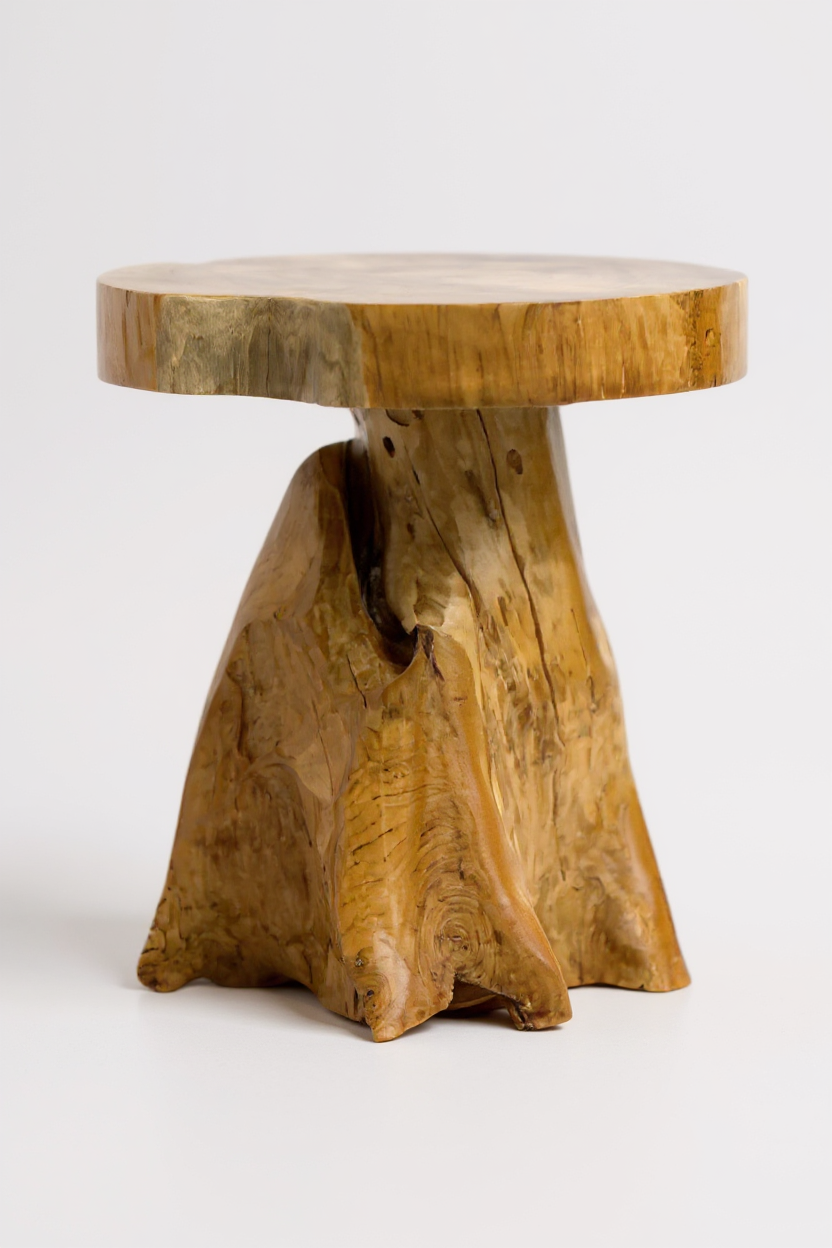 Tabouret en bois – table d’appoint, tabouret à fleurs, table de rangement – ​​fait main – forme naturelle en teck massif – 45x40x40 cm