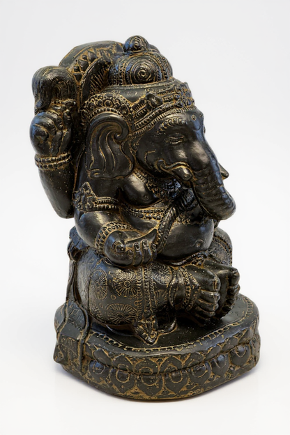 Ganesha Skulptur - Deko Raumdeko Kunstwerk - Hindu Gottheit des Glückes - Steingemisch Elefant Gelb - 45x25x25 cm