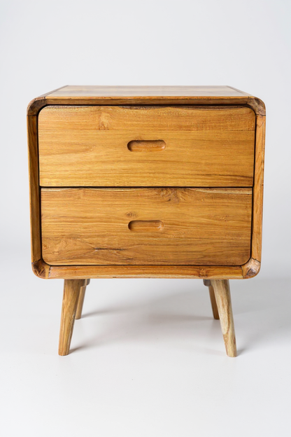 Table de chevet en bois – table d’appoint – avec deux tiroirs – en bois de teck massif – 50 x 40 x 60 cm