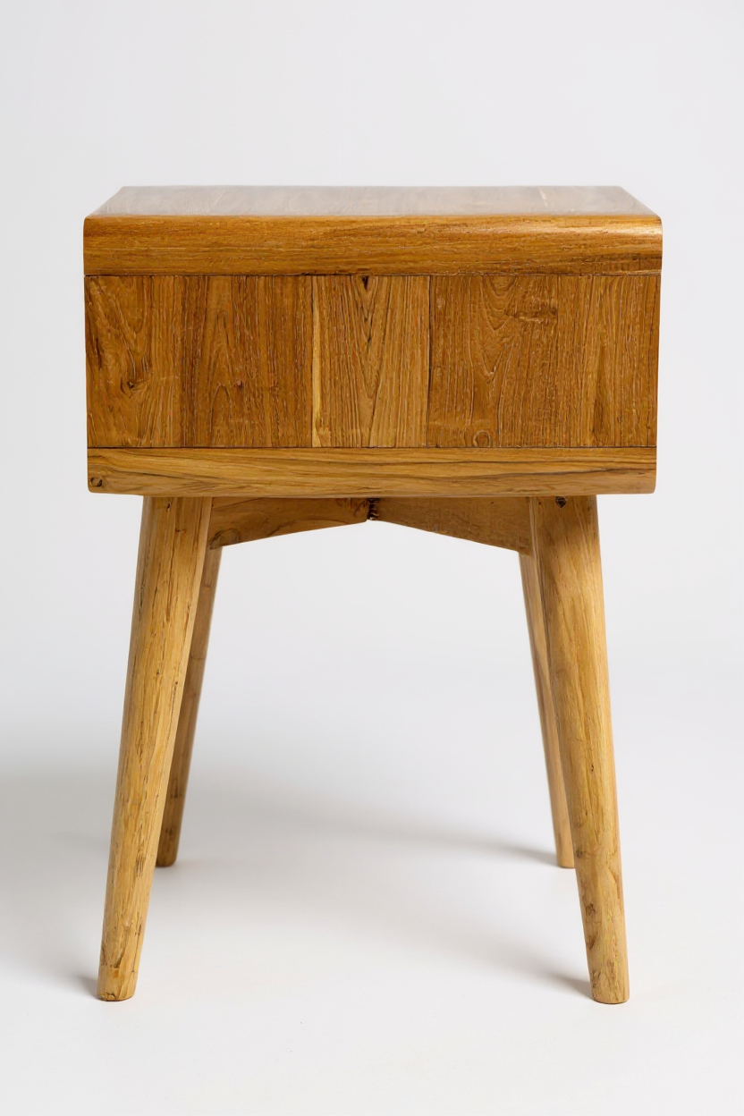 Table d'appoint en rotin – table de chevet – élégante avec tiroir – aspect vintage fait main en teck – 60x50x40 cm