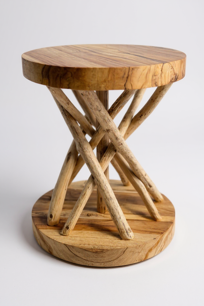 Table d'appoint en bois – table basse tabouret en bois – fait main – ramifié en bois de suar et de teck – 50x40x40 cm