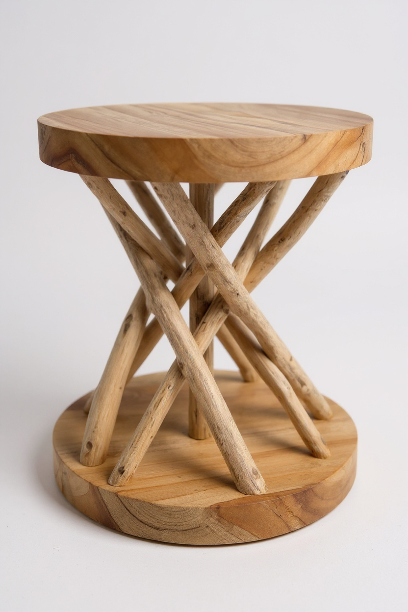 Table d'appoint en bois – table basse tabouret en bois – fait main – ramifié en bois de suar et de teck – 50x40x40 cm