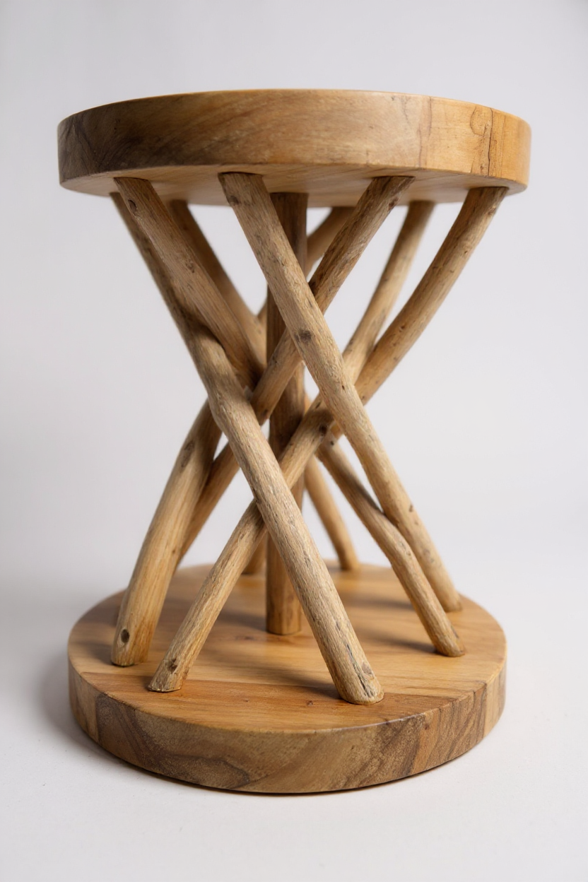 Table d'appoint en bois – table basse tabouret en bois – fait main – ramifié en bois de suar et de teck – 50x40x40 cm