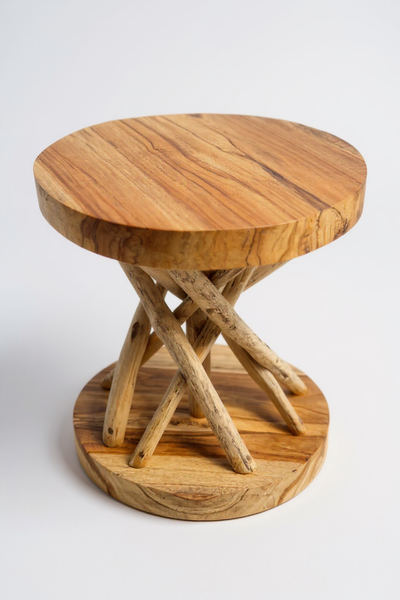 Wooden side table – wooden stool coffee table – handmade – branched from suar and teak wood – 50x40x40 cm