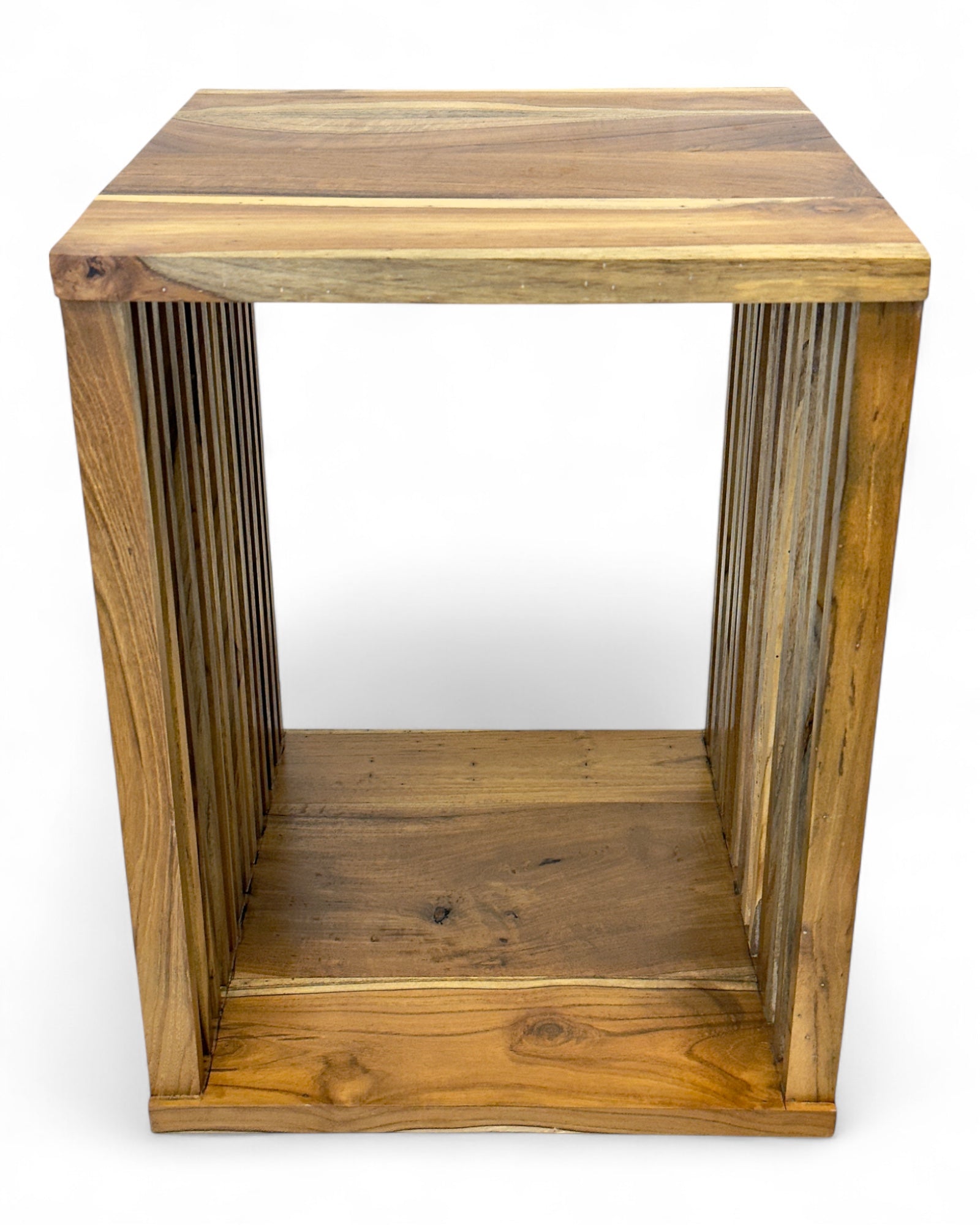 Teakholz-Beistelltisch - Holzhocker Couchtisch - Handgefertigt aus Massivholz – Holzleisten Würfel - 45x35x40 cm