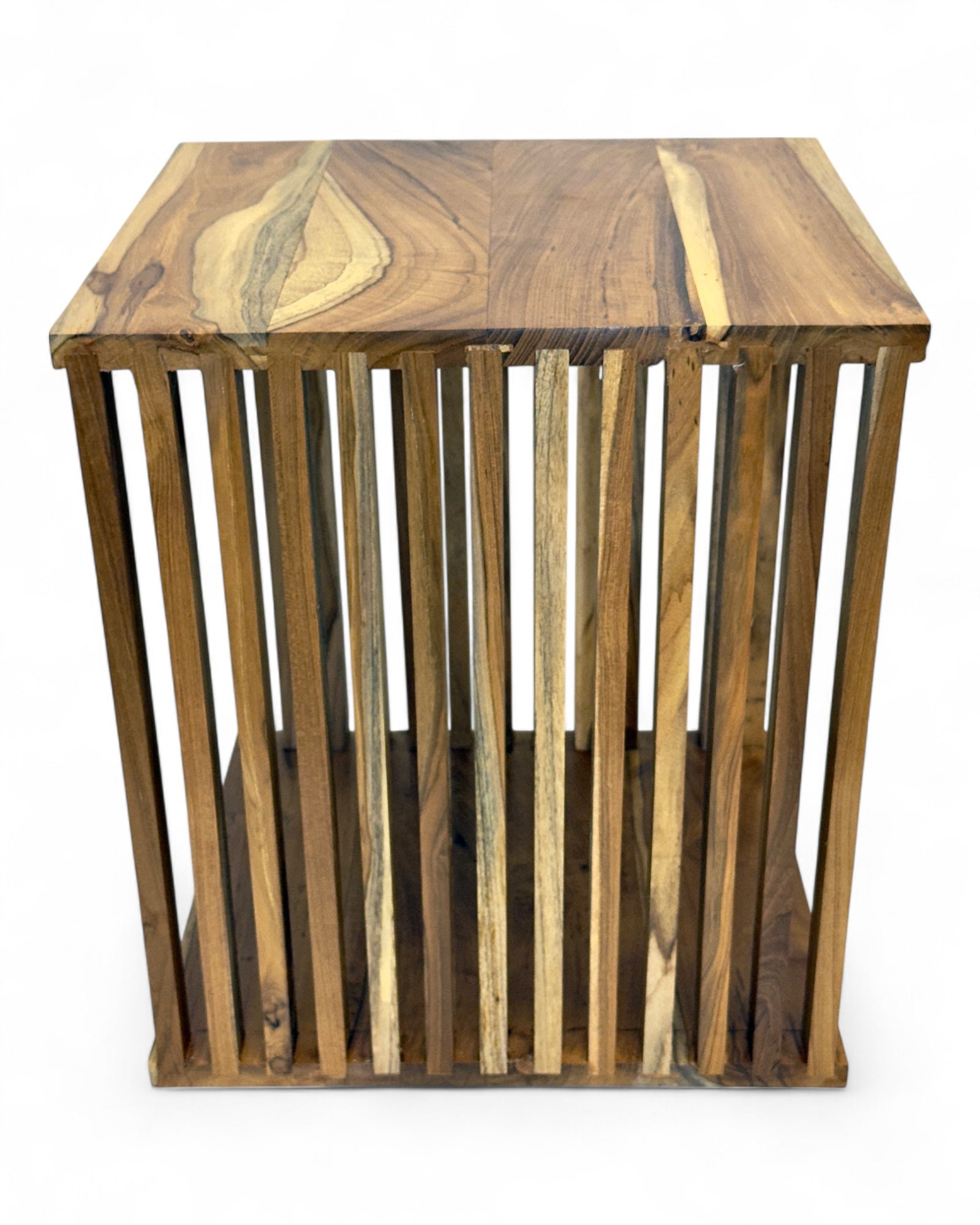 Teakholz-Beistelltisch - Holzhocker Couchtisch - Handgefertigt aus Massivholz – Holzleisten Würfel - 45x35x40 cm