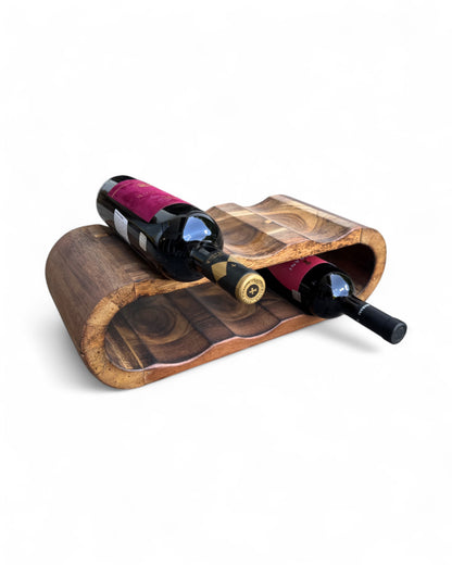 Akazienholz Weinregal - Flaschenhalter für 6 Flaschen - Robust - Flambierte Holzmaserung - 46x19x15 cm - FaHome