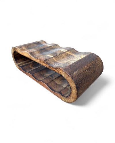 Akazienholz Weinregal - Flaschenhalter für 6 Flaschen - Robust - Flambierte Holzmaserung - 46x19x15 cm - FaHome