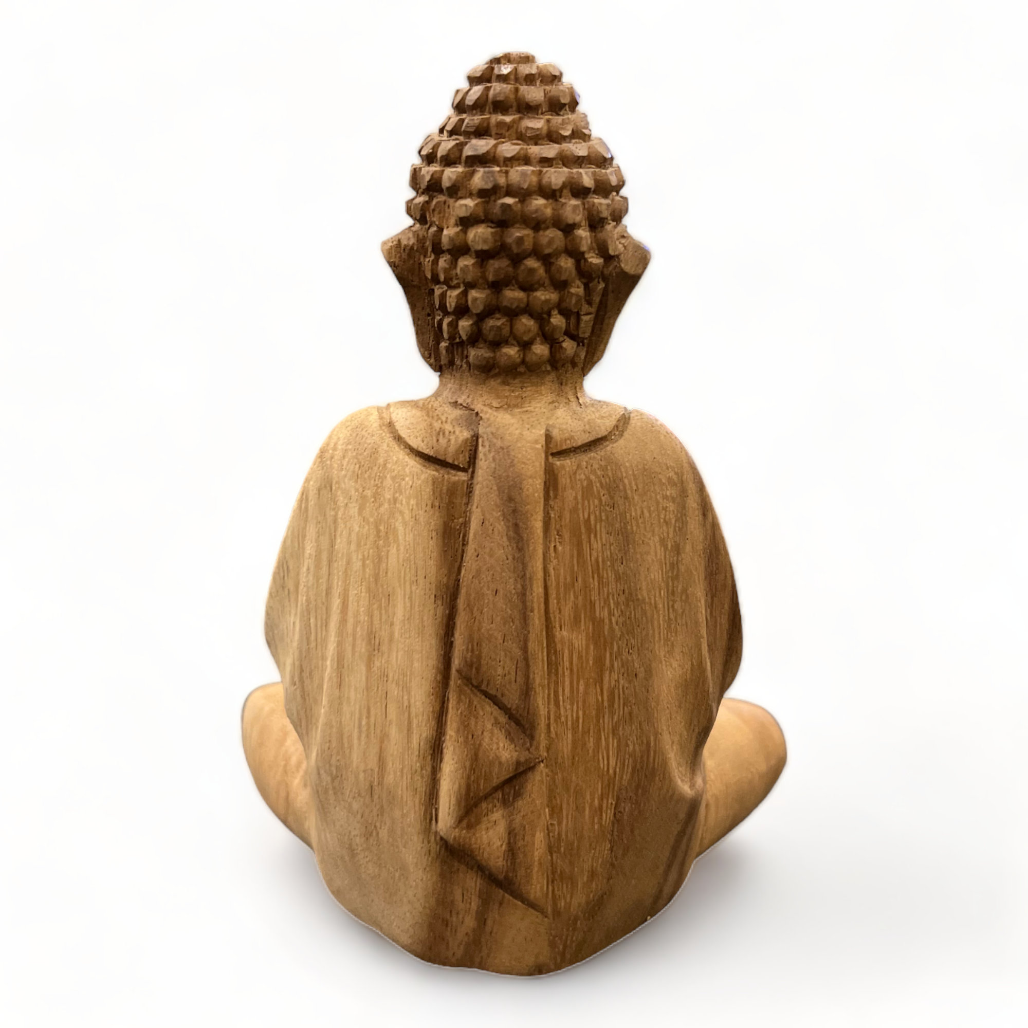 Statue de Bouddha - Décoration de chambre - Sculptée à la main - Bois de teck naturel - 15x12x8 cm