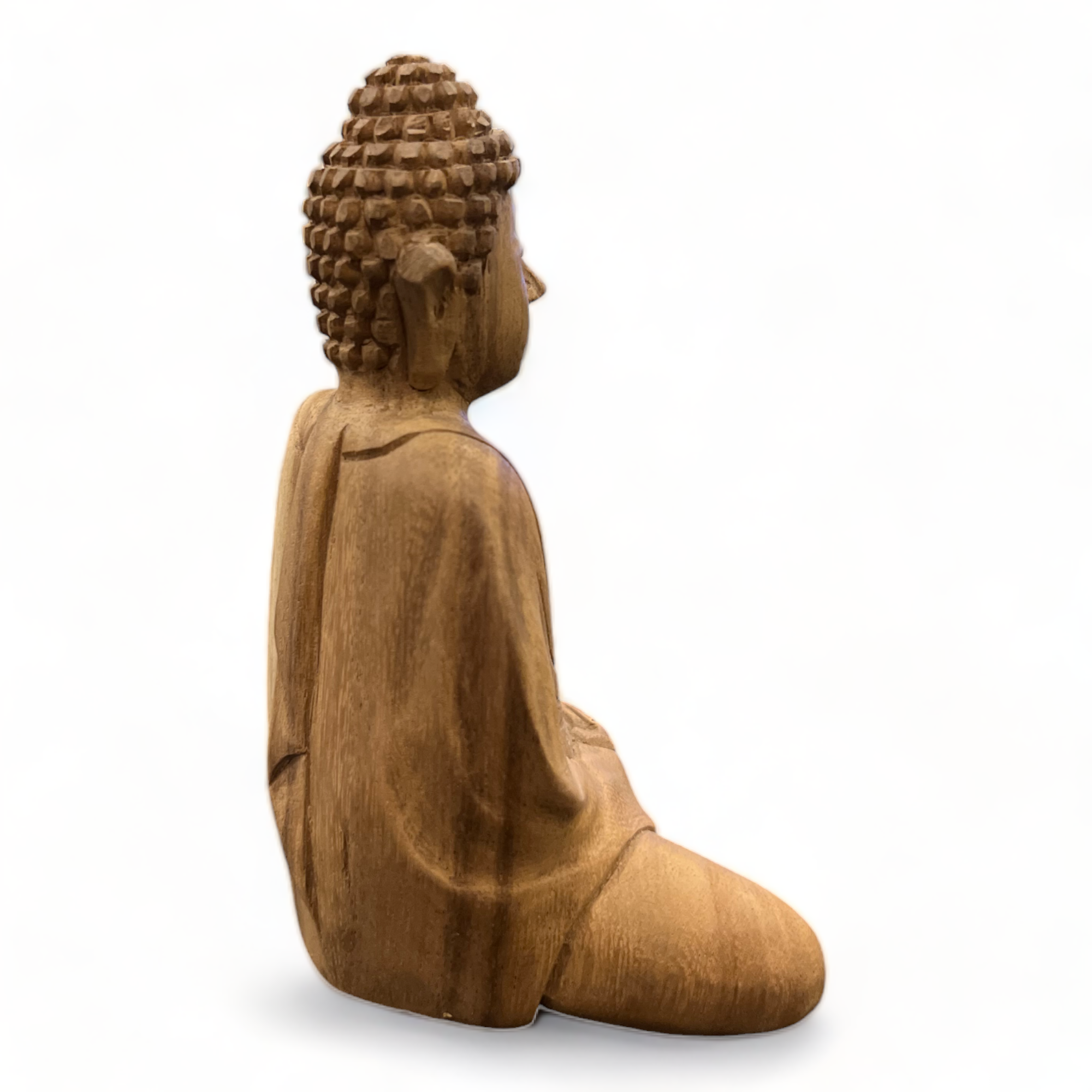 Statue de Bouddha - Décoration de chambre - Sculptée à la main - Bois de teck naturel - 15x12x8 cm