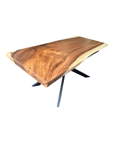 Table à manger en bois massif bord d'arbre naturel - table en bois massif de suar pièces uniques plateau de table (200x92x8cm)