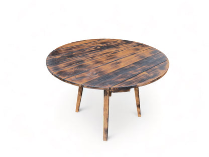 Table de jardin en teck fabriquée à la main - Pièce unique au charme naturel pour l'intérieur et l'extérieur - Flammée - 120 et 150 cm de diamètre - 80 cm de hauteur 