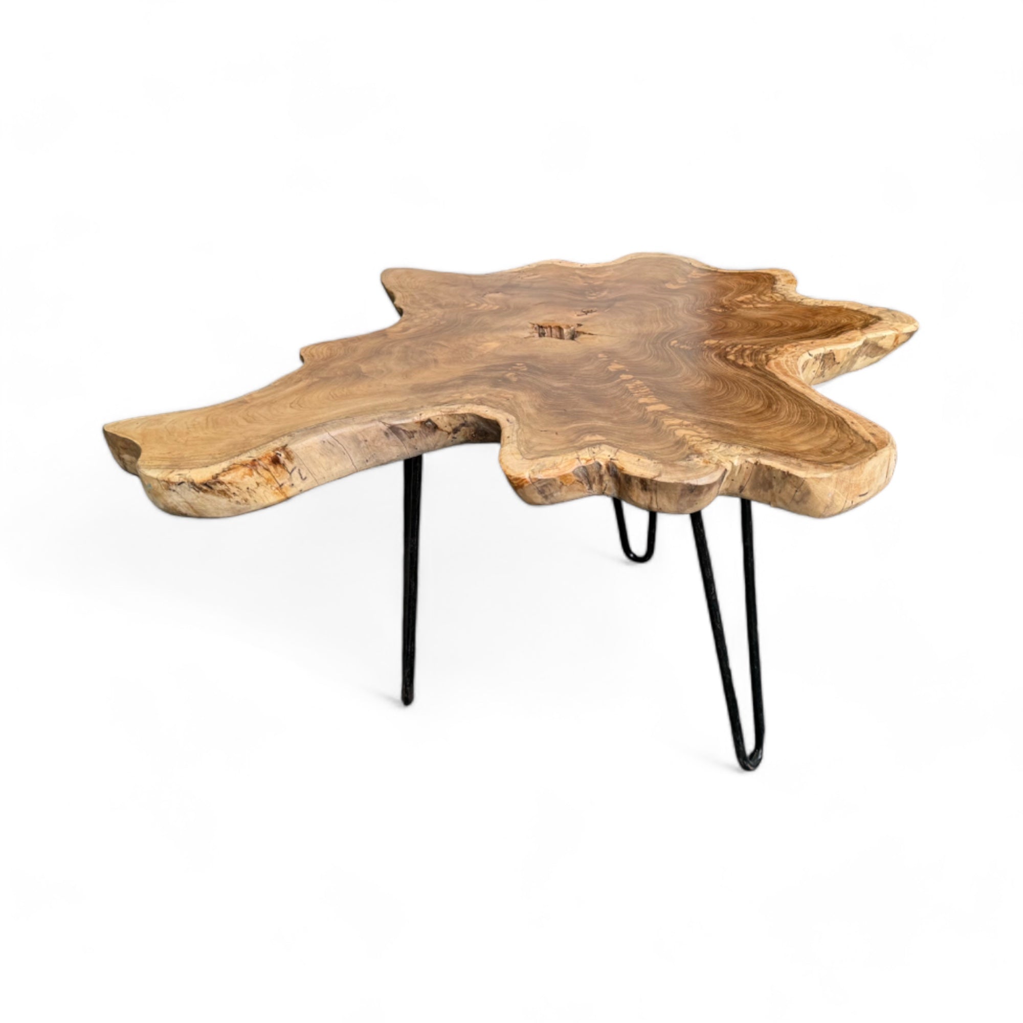 Holz Beistelltisch – Couchtisch Ablagetisch – Handgefertigt - Baumquerschnitt-Tischplatte aus Eibenholz – 40-80x40-60 cm - FaHome