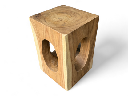 Wooden side table – coffee table flower stool – handmade – square with O-neck suar wood – 45x30x30 cm