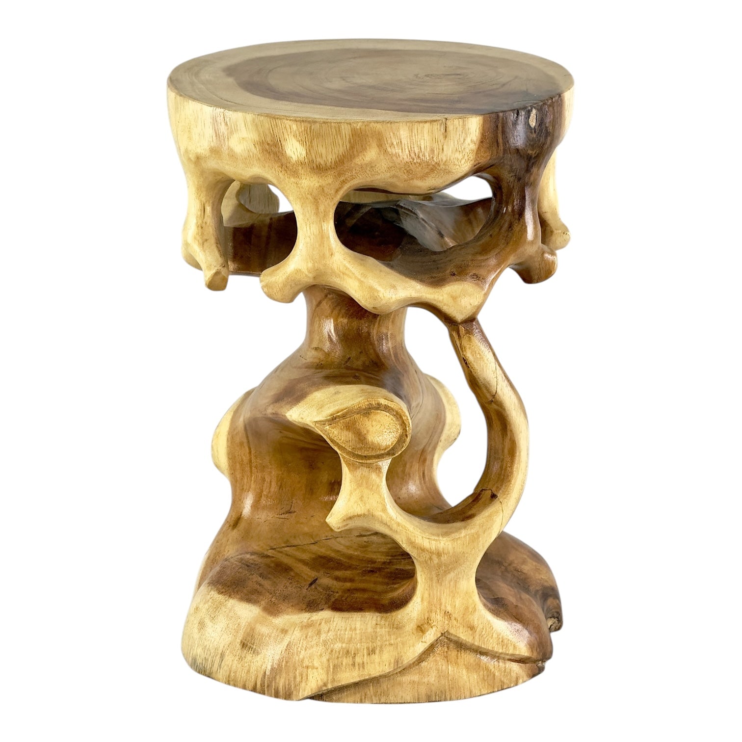 Wooden side table - wooden stool, flower stool, stool - handmade - round in bonsai style, saman wood - 40x30x30 cm