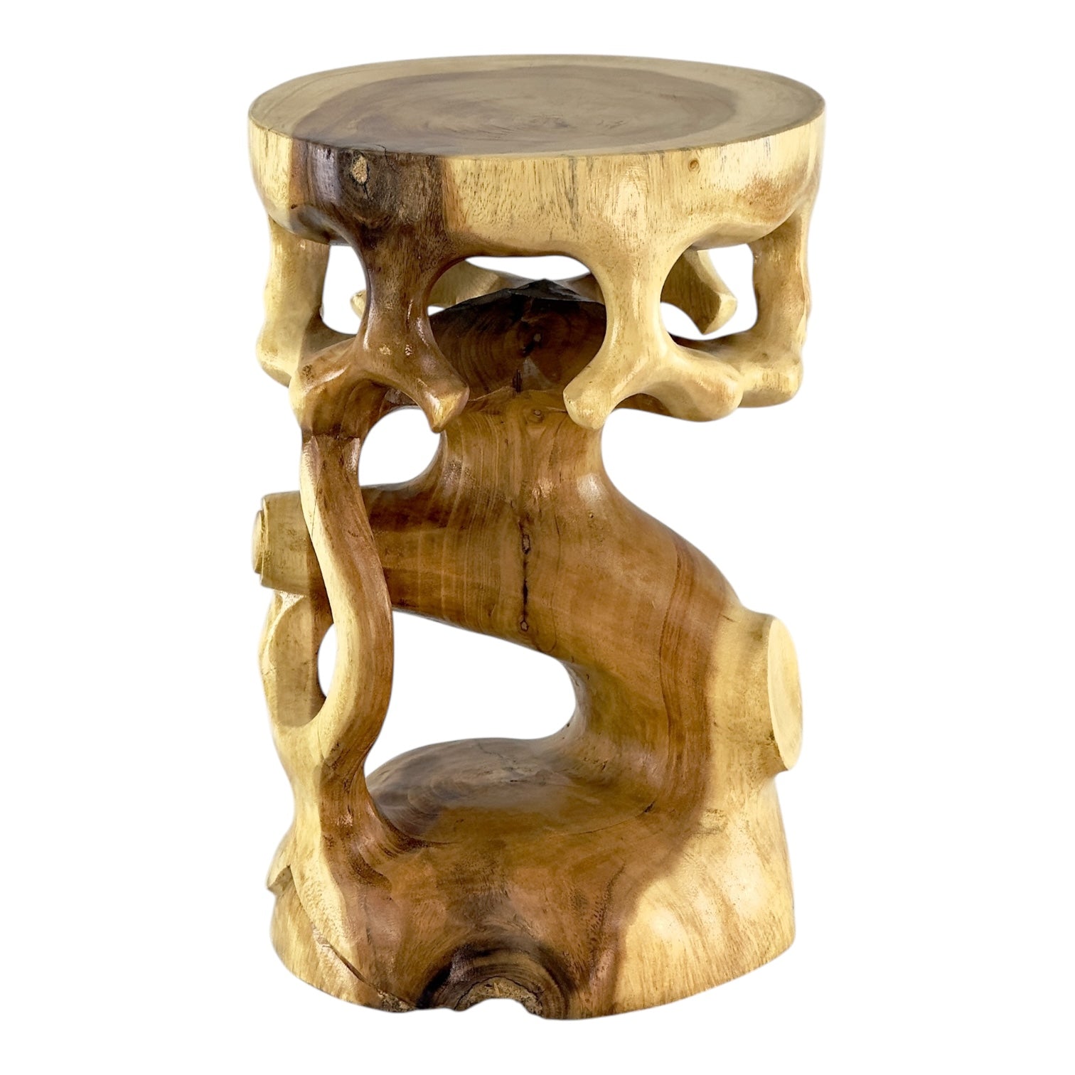 Wooden side table - wooden stool, flower stool, stool - handmade - round in bonsai style, saman wood - 40x30x30 cm