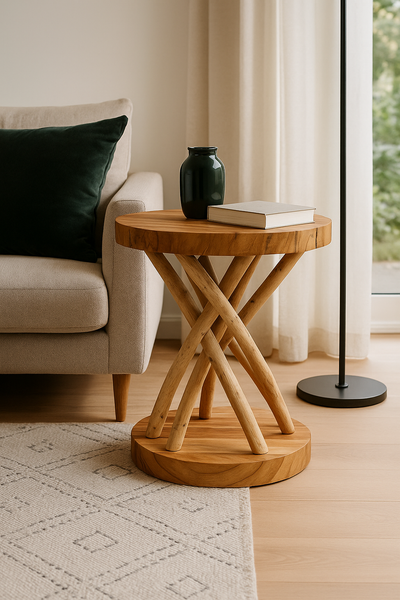 Holz Beistelltisch – Holzhocker Couchtisch – Handgefertigt – Verzweigt aus Suar- und Teakholz – 50x40x40 cm - FaHome