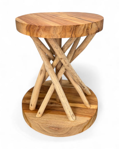 Holz Beistelltisch – Holzhocker Couchtisch – Handgefertigt – Verzweigt aus Suar- und Teakholz – 50x40x40 cm - FaHome