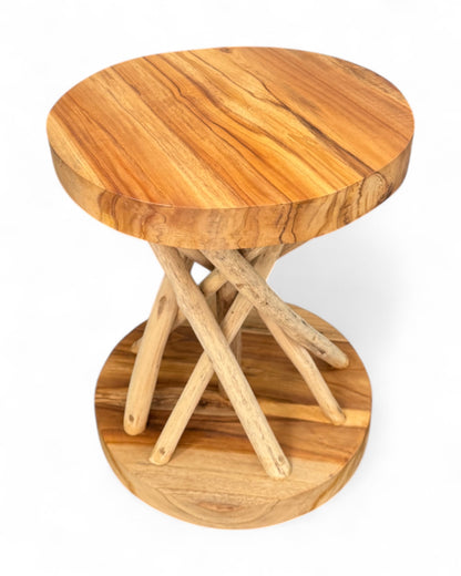 Holz Beistelltisch – Holzhocker Couchtisch – Handgefertigt – Verzweigt aus Suar- und Teakholz – 50x40x40 cm - FaHome
